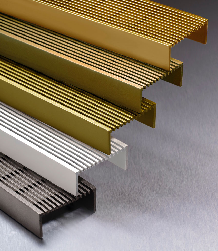 Photo of the Infinity Drain specialty finishes.